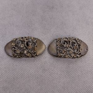 Musi Shoe Clips Silver Tone Scrolls Amber Rhinestones